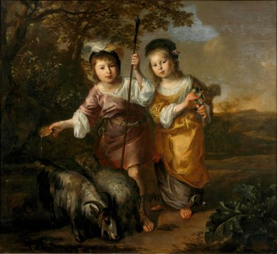 Portrait of Two Children in Pastoral Clothing by Bernardus Zwaerdecroon